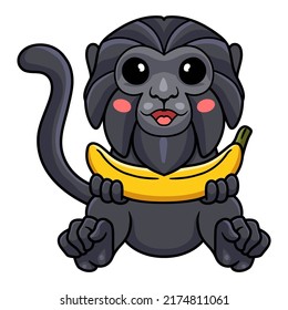Caricatura de mono de Cute goeldi sosteniendo un plátano