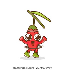 cute goji berry cartoon is playing hula hoop