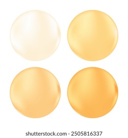 Cute gold 3D geometric sphere shape set, glowing circle or or with liquid gradient texture. Aesthetic y2k style icons isolated. Elegant abstract elements for social media, posters, banners.