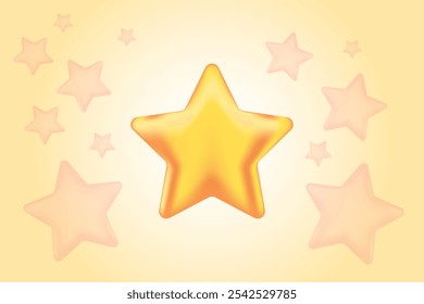 Cute gold 3D star icon with glowing texture, best seller or great quality icon. Competition, winner, favourite customer icon isolated vector illustration