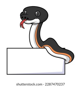 Cute gold albertisi snake cartoon with blank sign