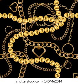 Cute gold chain texture seamless. Flat and solid color vector illustration.