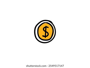 Cute gold coin dollar icon, vector illustration.