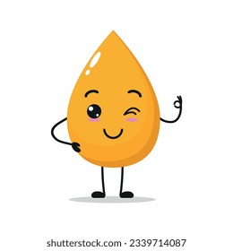 Cute gold drop character. Funny smiling and urine cartoon emoticon in flat style. yellow emoji vector illustration
