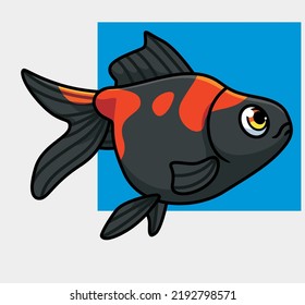 süßer Goldfisch schwarz. einzelne Cartoon-Tiergrafik. Flachsticker-Symboldesign-Logo-Vektorgrafik für Premium-Logos. Mascot-Zeichen