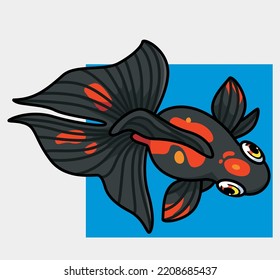bonito pez dorado negro desde arriba. ilustración de animales de dibujos animados aislados. Vector de logotipo Premium de diseño de icono de etiqueta plana. Carácter mascota