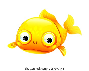 Cute Gold fish cartoon vector illustration. Design Print Sea Theme with a goldfish. Cartoon character.