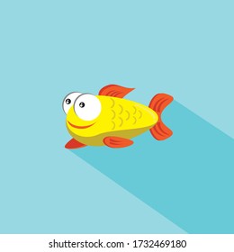 diseño plano de pescado dorado lindo aislado de fondo azul