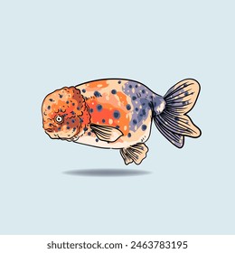 Cute gold fish  hand drawn vector illustration.  Outline minimalist color fish collection.