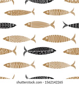 Cute gold fish.  Kids lbackground. Seamless pattern. Can be used in textile industry, paper, background, scrapbooking.