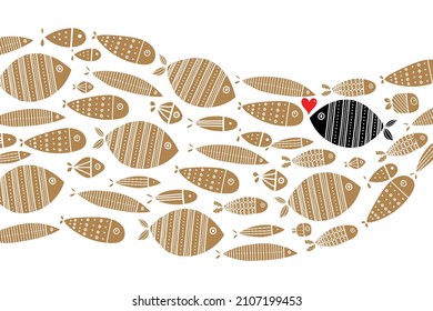 Pescado de oro fino. Afiche del mar vectorial.