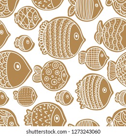 Cute gold fish. Cute vector seamless pattern.