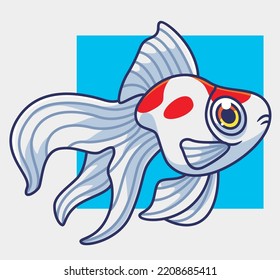 cute gold fish white. isolated cartoon animal illustration. Flat Style Sticker Icon Design Premium Logo vector. Mascot Character