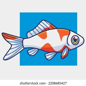 bonito pez dorado joven blanco. ilustración de animales de dibujos animados aislados. Vector de logotipo Premium de diseño de icono de etiqueta plana. Carácter mascota