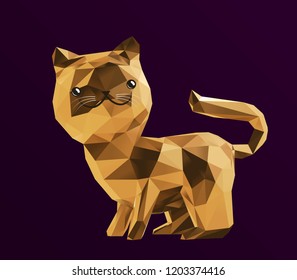 Cute Gold Kitten Isolated Low Poly 3D Vector Rendering
