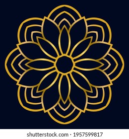 Cute gold Mandala. Ornamental round doodle flower isolated on dark background. Geometric decorative ornament in ethnic oriental style.