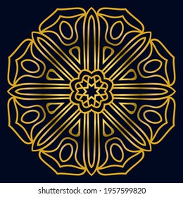 Cute gold Mandala. Ornamental round doodle flower isolated on dark background. Geometric decorative ornament in ethnic oriental style.