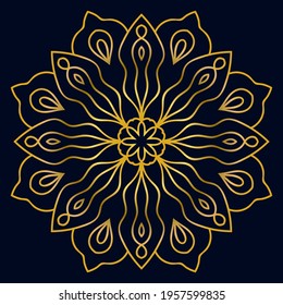 Cute gold Mandala. Ornamental round doodle flower isolated on dark background. Geometric decorative ornament in ethnic oriental style.