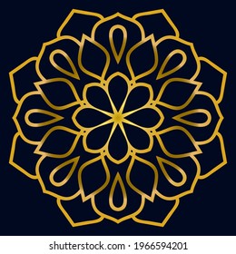 Cute gold Mandala. Ornamental round doodle flower isolated on dark background. Geometric decorative ornament in ethnic oriental style.
