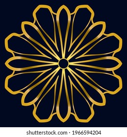 Cute gold Mandala. Ornamental round doodle flower isolated on dark background. Geometric decorative ornament in ethnic oriental style.