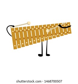 Cute gold metal xylophone character with hands and leg