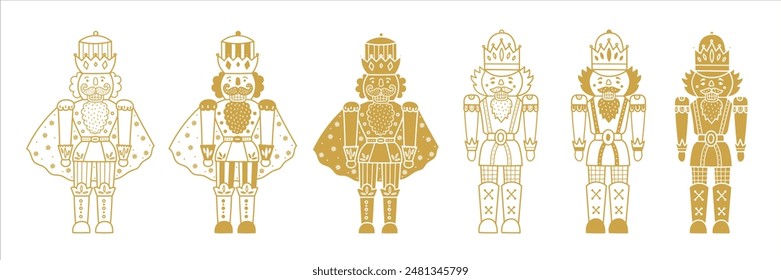 Cute gold  Nutcracker on a transparent background. Vector illustration.