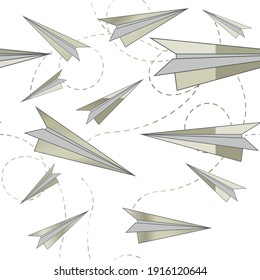 Cute Gold Paper Airplane Cartoon Kids Pattern Seamless