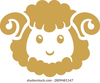 Cute Gold Sheep Rubber Stamp Icon Vector – Year of the Sheep Zodiac Animal Symbol
