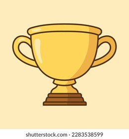 Cute gold trophy cartoon icon vector illustration. First place champion trophy cup in flat style. Vector flat outline icon
