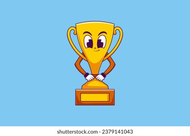 Cute Gold Trophy Character Design Illustration