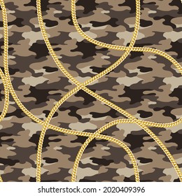 cute gold vector chain pattern on brown cameo background