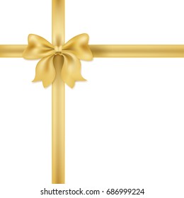 cute golden bow on white. decorative design element for celebration birthday or new year eve, greeting and invitation cards