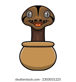 Cute golden child phantom reticulatus python cartoon inside the pot