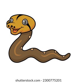 Cute golden child reticulated python cartoon
