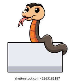 Cute golden crowned snake cartoon with blank sign