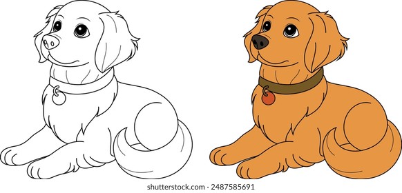 Cute Golden Dog Outline Coloring Page