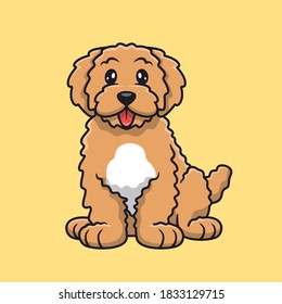 Cute Golden Doodle Cartoon Vector Icon Illustration. Animal Dog Icon Concept Isolated Premium Vector. Flat Cartoon Style