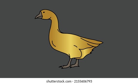 Cute Golden Duck ilustración del icono del vector del ave de ganso, dibujo elegante del ave de ganso dorado, aislado en el fondo oscuro.