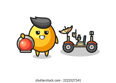 the cute golden egg as astronaut with a lunar rover , cute style design for t shirt, sticker, logo element