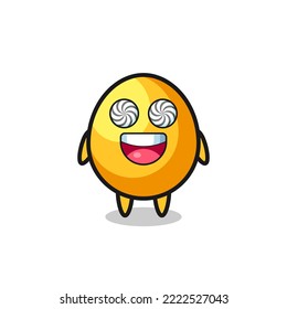 bonito personaje de huevo dorado con ojos hipnotizados, diseño de estilo lindo para camiseta, pegatina, elemento logotipo