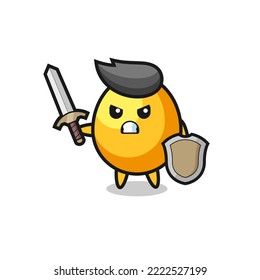 cute golden egg soldier fighting with sword and shield , cute style design for t shirt, sticker, logo element