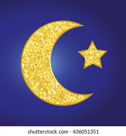 Cute golden glitter moon and star for your decoration