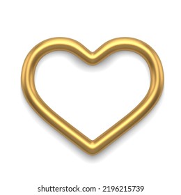 Cute golden heart shape decorative decor statuette for festive holiday realistic vector illustration. Bright luxury design template for Christmas tree, st Valentines day or romantic honeymoon isolated