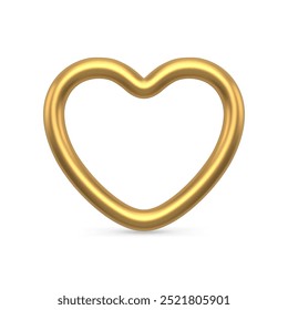 Cute golden heart shape decorative decor statuette for festive holiday realistic vector illustration. Bright luxury design template for Christmas tree, st Valentines day or romantic honeymoon isolated