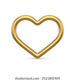 Cute golden heart shape decorative decor statuette for festive holiday realistic vector illustration. Bright luxury design template for Christmas tree, st Valentines day or romantic honeymoon isolated