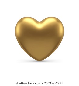 Cute golden heart shape decorative decor statuette for festive holiday realistic vector illustration. Bright luxury design template for Christmas tree, st Valentines day or romantic honeymoon isolated