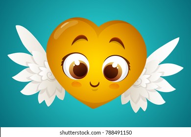Cute golden heart with wings illustration