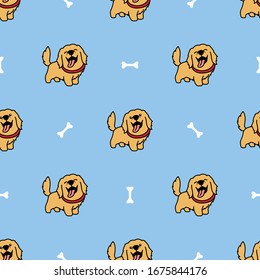 Cute golden retriever dog cartoon seamless pattern, vector illustration