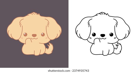 Cute Golden Retriever Dog Clipart for Coloring Page and Illustration. Happy Clip Art Dog. Happy Vector Illustration of a Kawaii Animal for Stickers, Baby Shower, Coloring Pages. 