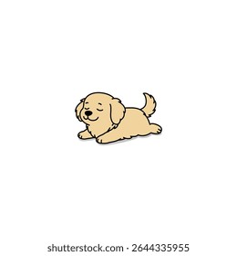 Cute golden retriever dog lying down with its eyes closed cartoon, looking peaceful and happy, vector illustration